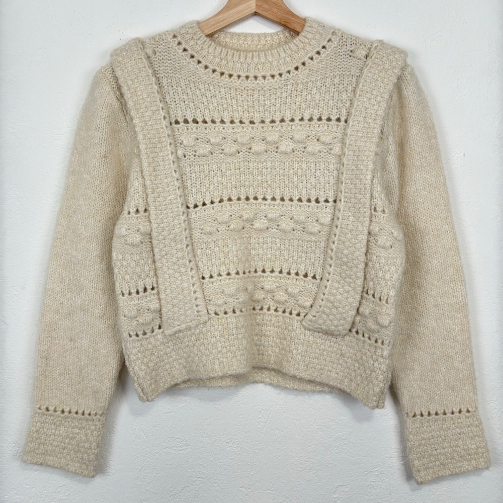 Womens Fisherman Nautical Preppy Sweater Size Small Cream Chunky Knit Pullover